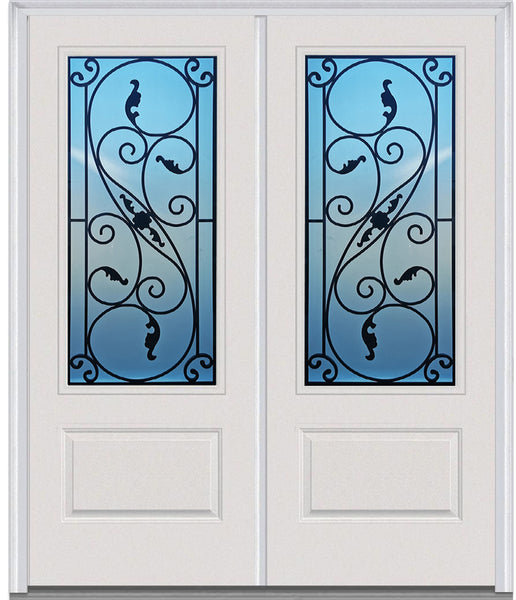 Prehung Double Entry Door System White Prefinished Steel Insulated (3/4 Size Glass Insert)