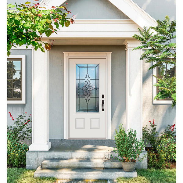 Prehung White Prefinished Single Steel Insulated Entry Door System (3/4 Size Glass Insert)