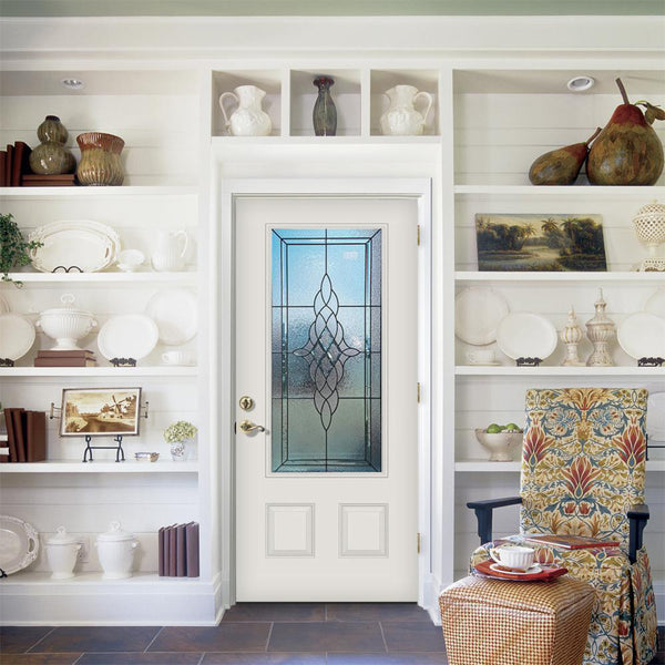 Prehung White Prefinished Single Steel Insulated Entry Door System (3/4 Size Glass Insert)