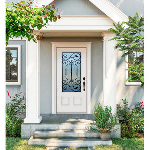 Prehung White Prefinished Single Steel Insulated Entry Door System (3/4 Size Glass Insert)