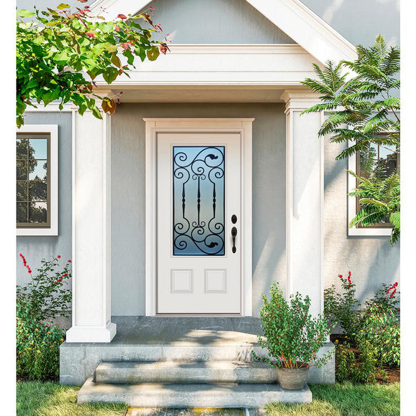 Prehung White Prefinished Single Steel Insulated Entry Door System (3/4 Size Glass Insert)