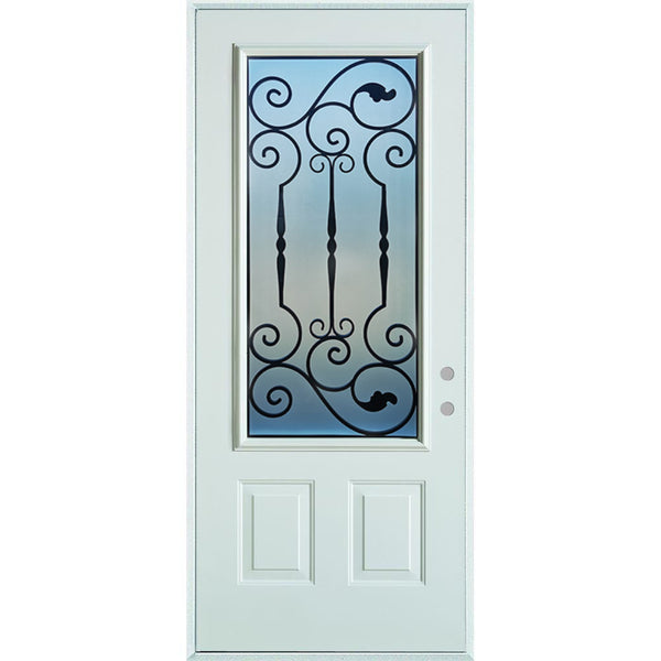 Prehung White Prefinished Single Steel Insulated Entry Door System (3/4 Size Glass Insert)