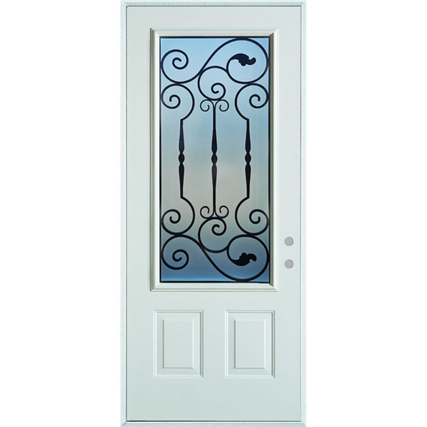 Prehung White Prefinished Single Steel Insulated Entry Door System (3/4 Size Glass Insert)