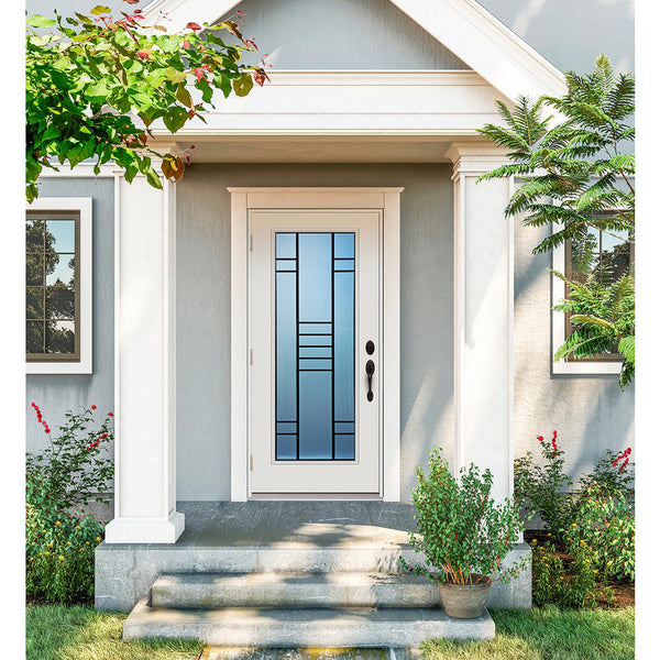 Prehung White Prefinished Single Steel Insulated Entry Door System (Full Size Glass Insert)