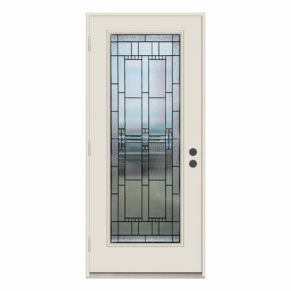 Prehung White Prefinished Single Steel Insulated Entry Door System (Full Size Glass Insert)